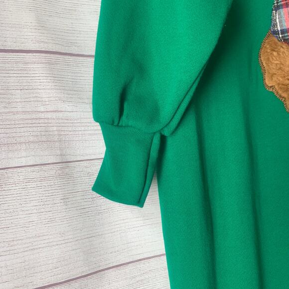 Vintage Beanzie Green Cat Nightgown Shirt Dress 1990s Fuzzy Cat Applique Bell - Picture 11 of 15